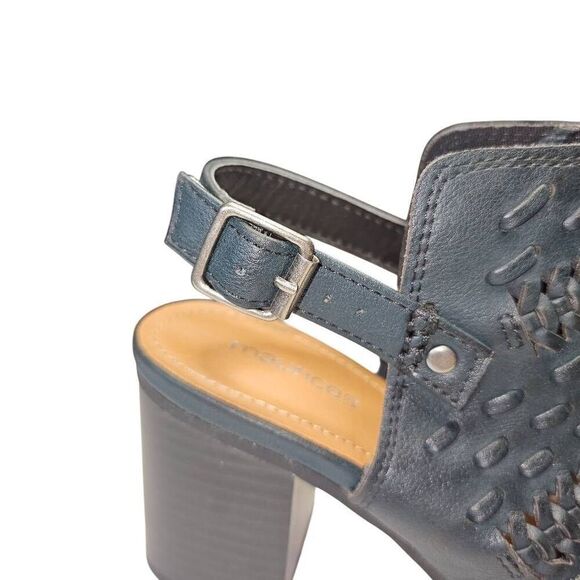 Maurices Shoes Womens Courtney Slingback Navy Black Peep Toe Mule Chunky Heel. S - Picture 6 of 11